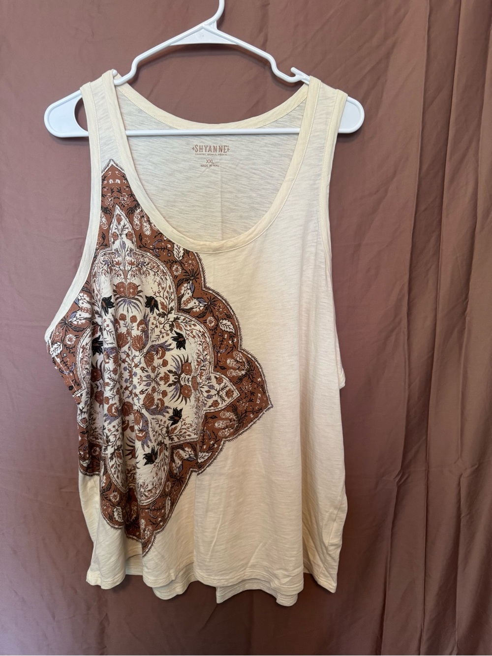Shyanne Cream Tank with Brown Floral Medallion Accent